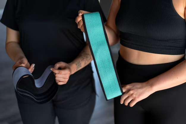 YClose-up of hands holding waistband of yoga pants for tightening